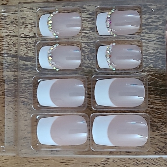 2/$16 Rhinestone French Manicure Press On Nails - Picture 1 of 11